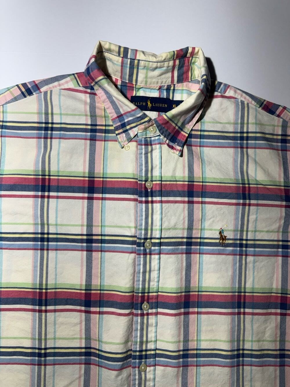 Ralph Lauren Woven Cotton Plaid Button-Down Shirt Multicolor XL Short Sleeve